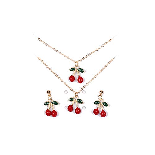 aimaoer Joyería Simple De La Manera Fijó El Collar Rojo Labio Labio Pendientes Pulsera Pulsera De Tres Piezas, Cereza