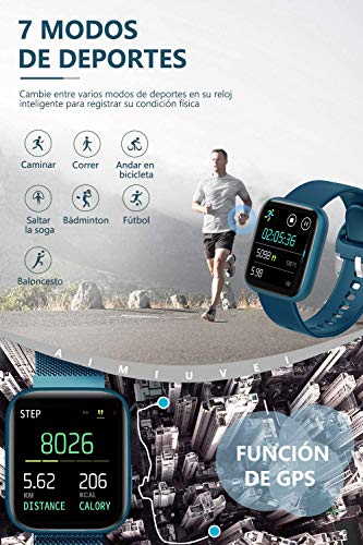 AIMIUVEI Smartwatch, Reloj Inteligente Mujer Hombre IP67 con Pulsómetro, 1.4 Inch Smartwatch Presión Arterial Monitor de Sueño GPS Podómetro Pulsera Actividad Inteligente Compatible con iOS y Android