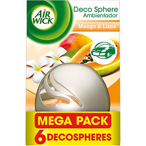 Air Wick Decosphere - Ambientador decorativo, esencia para casa y coche con aroma a Mango y lima - pack de 6