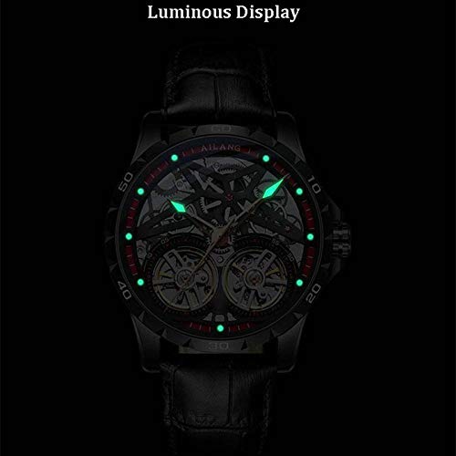 AIZHIJIA Relojes Hombre Doble Tourbillon Reloj Automático Mecánico Luminoso Diseño Impermeable N9