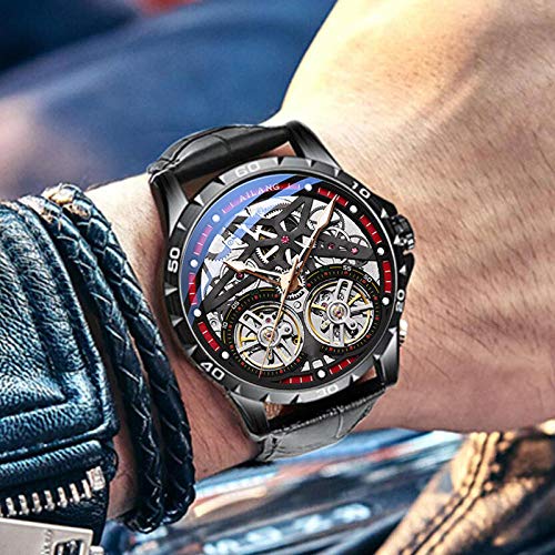 AIZHIJIA Relojes Hombre Doble Tourbillon Reloj Automático Mecánico Luminoso Diseño Impermeable N9