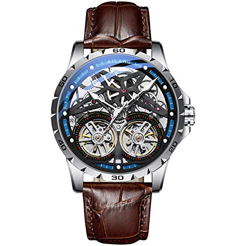 AIZHIJIA Relojes Hombre Doble Tourbillon Reloj Automático Mecánico Luminoso Diseño Impermeable N9