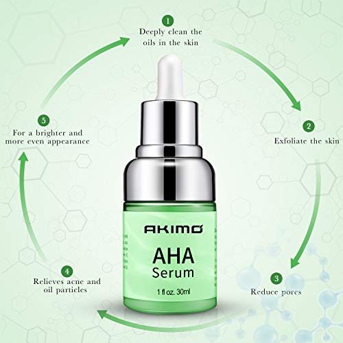 AKIMO AHA 30% + BHA 2% suero facial - Cuidado de la piel hidratante suave, ácido alfa hidroxi para tonificar, reducción de arrugas y líneas, piel radiante saludable, 30ml / 1fl.oz