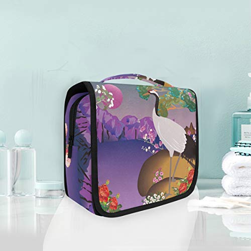 ALARGE - Bolsa de aseo colgante con flores de Japón, diseño floral y grúa de animales para lavado de gárgaras, bolsa de viaje portátil grande, organizador de maquillaje para mujeres y hombres