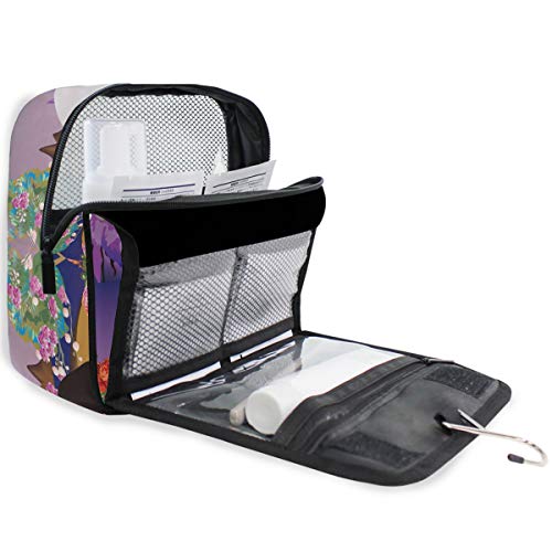 ALARGE - Bolsa de aseo colgante con flores de Japón, diseño floral y grúa de animales para lavado de gárgaras, bolsa de viaje portátil grande, organizador de maquillaje para mujeres y hombres