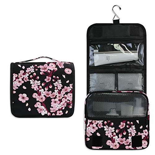 ALARGE - Bolsa de aseo colgante con flores florales, Japón, Sakura, para lavado de gárgaras, bolsa de viaje, portátil, para cosméticos, organizador de maquillaje, para mujeres, hombres