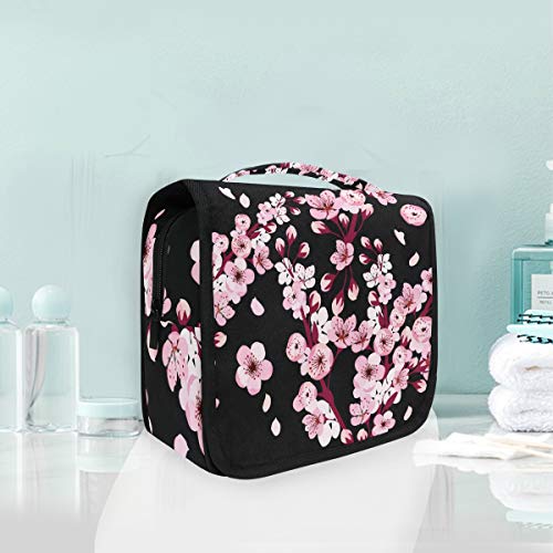 ALARGE - Bolsa de aseo colgante con flores florales, Japón, Sakura, para lavado de gárgaras, bolsa de viaje, portátil, para cosméticos, organizador de maquillaje, para mujeres, hombres