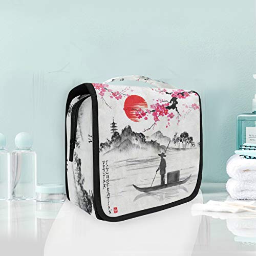 Alarge - Bolsa de aseo colgante para acuarela, Japón, Sakura, para hacer gárgaras, grande, portátil, para viajes, cosméticos, organizador de maquillaje, para mujeres, hombres