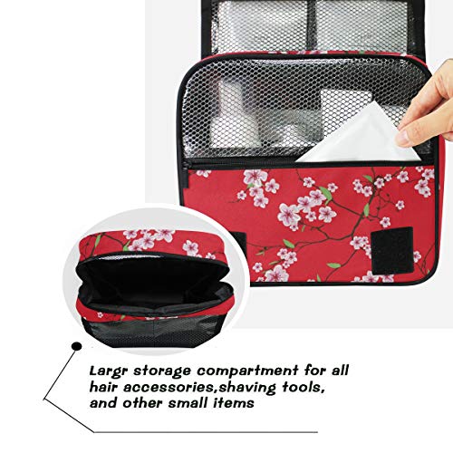 ALARGE - Bolsa de aseo para colgar, diseño floral de Japón, Sakura, bolsa grande de viaje, portátil, para maquillaje, organizador para mujeres, hombres