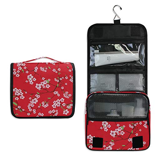 ALARGE - Bolsa de aseo para colgar, diseño floral de Japón, Sakura, bolsa grande de viaje, portátil, para maquillaje, organizador para mujeres, hombres