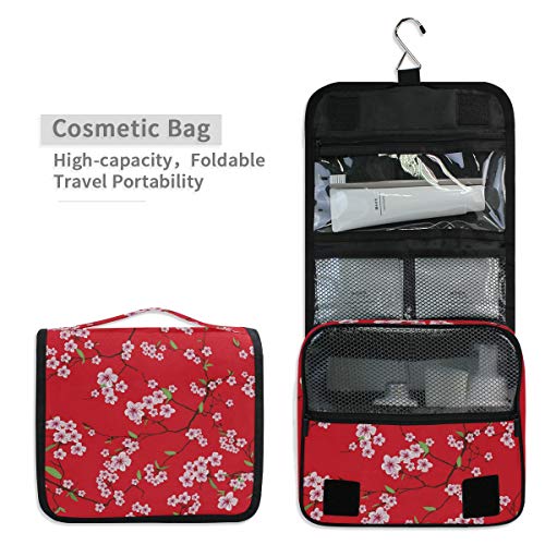 ALARGE - Bolsa de aseo para colgar, diseño floral de Japón, Sakura, bolsa grande de viaje, portátil, para maquillaje, organizador para mujeres, hombres