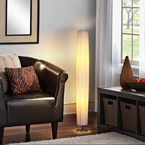 Albrillo Lámpara de Pie Moderna 120 cm - Lámpara de Tela Blanca con 2 Luces E27 de MAX. 60W, Interruptor de Pie y Base de Acero Inoxidable, Bombillas Excluidas, para Sala de Estar, Cilíndrica