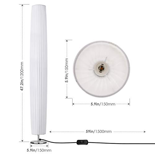 Albrillo Lámpara de Pie Moderna 120 cm - Lámpara de Tela Blanca con 2 Luces E27 de MAX. 60W, Interruptor de Pie y Base de Acero Inoxidable, Bombillas Excluidas, para Sala de Estar, Cilíndrica