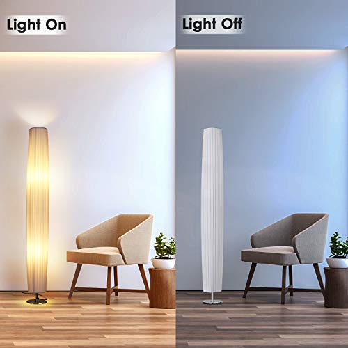 Albrillo Lámpara de Pie Moderna 120 cm - Lámpara de Tela Blanca con 2 Luces E27 de MAX. 60W, Interruptor de Pie y Base de Acero Inoxidable, Bombillas Excluidas, para Sala de Estar, Cilíndrica