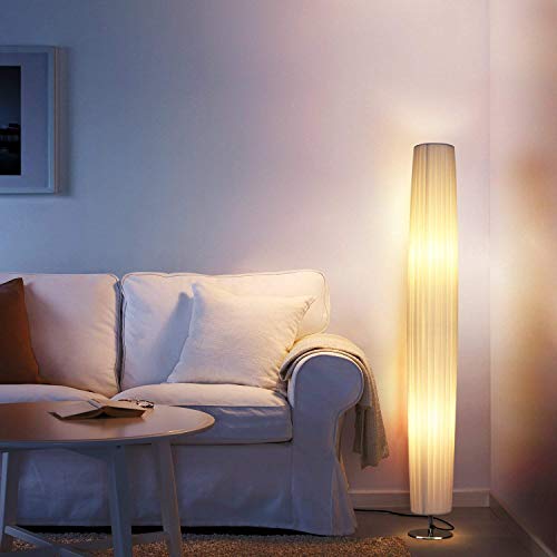 Albrillo Lámpara de Pie Moderna 120 cm - Lámpara de Tela Blanca con 2 Luces E27 de MAX. 60W, Interruptor de Pie y Base de Acero Inoxidable, Bombillas Excluidas, para Sala de Estar, Cilíndrica