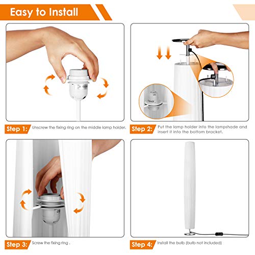 Albrillo Lámpara de Pie Moderna 120 cm - Lámpara de Tela Blanca con 2 Luces E27 de MAX. 60W, Interruptor de Pie y Base de Acero Inoxidable, Bombillas Excluidas, para Sala de Estar, Cilíndrica