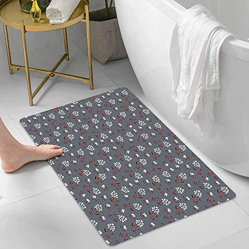 Alfombra De Baño Cocina,Floral, Primavera Pétalos Ramas inspiradoras Madre Naturaleza Botánica japone,Alfombrilla de baño con Ducha Antideslizante Lavable a máquina para baño y Sala de Estar 60x100 cm