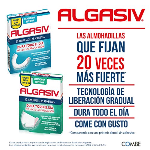 Algasiv, Almohadillas Adhesivas para Dentaduras Postizas Superiores, Dura Todo el Día y protege las encías, 30 Unidades
