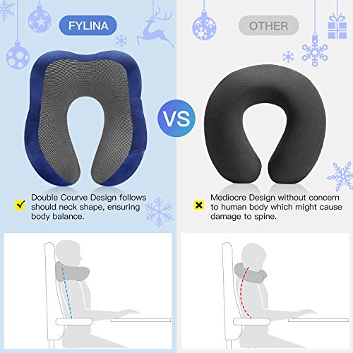 Almohada de Espuma viscoelástica con Funda de Transporte, Antifaz y Tapones para los oídos, cómodo y portátil para el Cuello, para avión, Tren, Coche, Lectura, Dormir, etc. Azul Marino 1