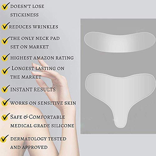 Almohadillas antiarrugas escote,con cuello almohadilla,almohadillas antiarrugas de silicona,reutilizable,para prevenir las arrugas del cuello y escote（Transparente）2 piezas