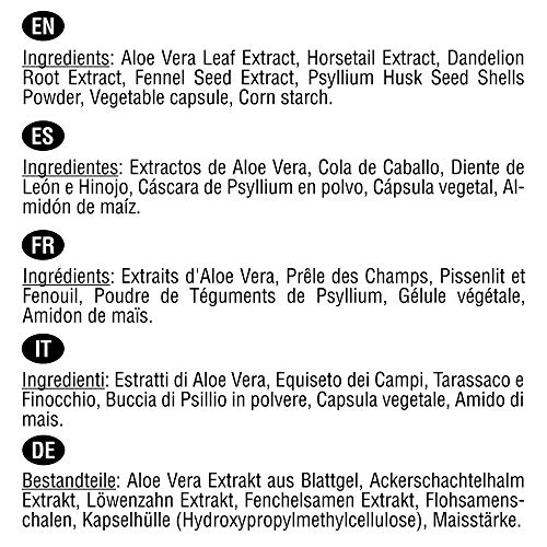 Aloe Vera Detox | 120 cápsulas para 4 meses | Con Cola de Caballo, Diente de León, Psyllium, e Hinojo | Depurativo, diurético y laxante natural que elimina toxinas y regula el tránsito intestinal