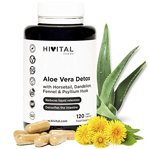 Aloe Vera Detox | 120 cápsulas para 4 meses | Con Cola de Caballo, Diente de León, Psyllium, e Hinojo | Depurativo, diurético y laxante natural que elimina toxinas y regula el tránsito intestinal