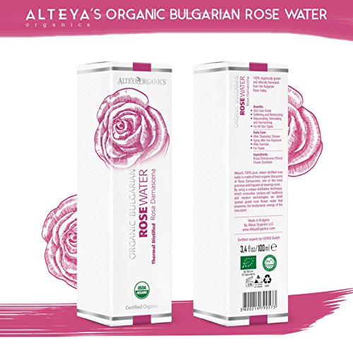 Alteya Organic Agua Floral de Rosa (Rosa Damascena) 100 ml – Spray - 100% Puro Natural Bio Producto con Certificado USDA Destilado al Vapor de Frescas Cosechas a Mano Flores de Rosa Vendidas Directamente por el Cultivador y Destilador Alteya Organics desd
