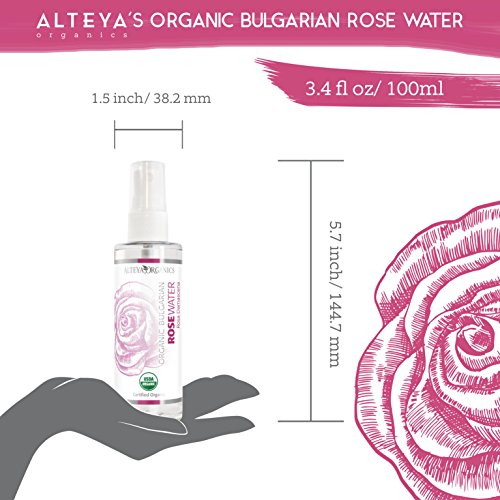 Alteya Organic Agua Floral de Rosa (Rosa Damascena) 100 ml – Spray - 100% Puro Natural Bio Producto con Certificado USDA Destilado al Vapor de Frescas Cosechas a Mano Flores de Rosa Vendidas Directamente por el Cultivador y Destilador Alteya Organics desd