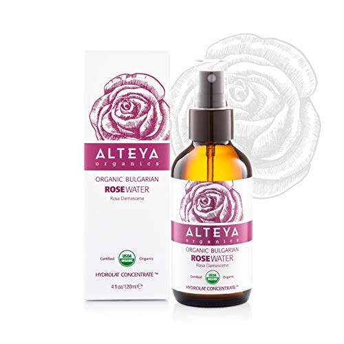 Alteya Organic Agua Floral de Rosa (Rosa Damascena) 120 ml - Spray (Vidrio) - 100% Puro Natural Bio Producto con Certificado USDA
