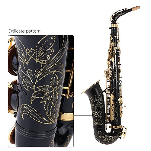 Alto Saxphone bE Latón Lacado Oro E Plano Tipo de Clave de Sax 82Z Instrumento de Woodwind con Cepillo de Limpieza Guantes Correa de Grasa Acolchado Caja de ammoon