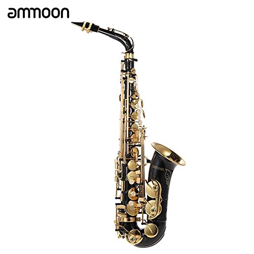Alto Saxphone bE Latón Lacado Oro E Plano Tipo de Clave de Sax 82Z Instrumento de Woodwind con Cepillo de Limpieza Guantes Correa de Grasa Acolchado Caja de ammoon