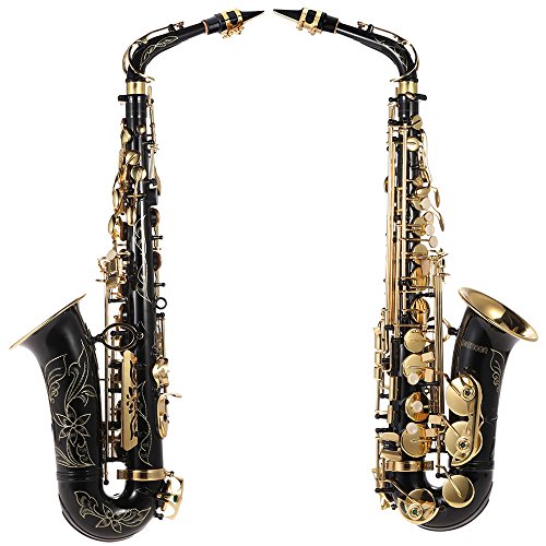 Alto Saxphone bE Latón Lacado Oro E Plano Tipo de Clave de Sax 82Z Instrumento de Woodwind con Cepillo de Limpieza Guantes Correa de Grasa Acolchado Caja de ammoon