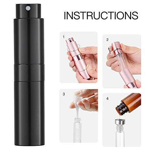 Aluminio 8ml Atomizador Perfume Recargable, Perfumador Dispensador, Botellas de Viaje, Spray Pulverizador Pequeño para Colonia (Negro Brillante)