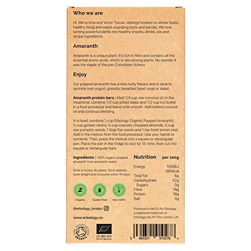 Amaranto Hinchado Bio 100g - Rico en Proteínas, Fibra y Minerales - Sin Gluten