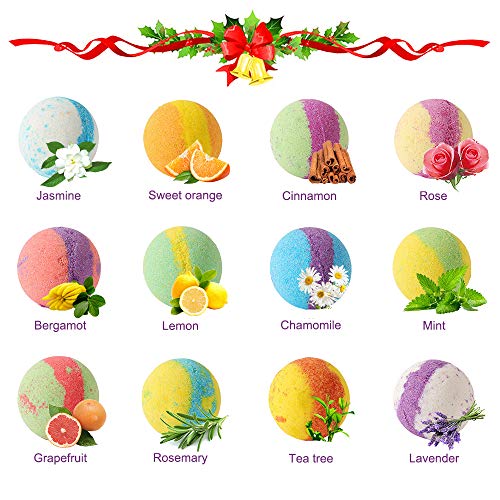 AMAYGA 12 Bombas de Baño, Set Bolas de Baño con Aceites Esenciales,Bath bombs Baño de Burbujas, Sales de Baño,Navidad Dia de san valentin Regalo femenino