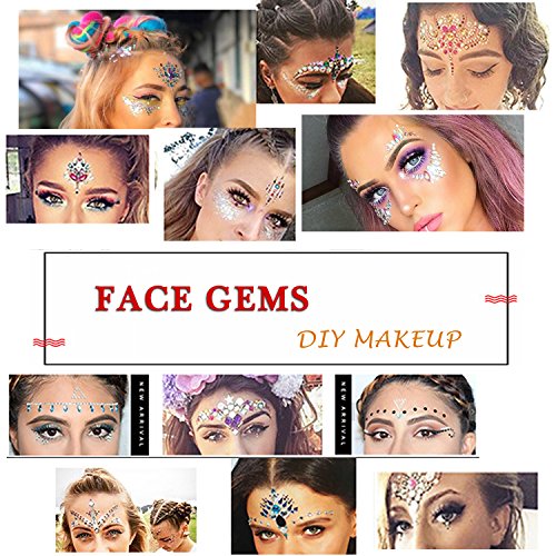 Amaza Face Gems Stickers, Tatuajes Temporales Pegatinas, Efecto Glitter, Fiestas, Espectáculos y Maquillaje (9 Piezas)