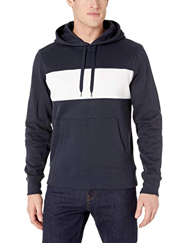 Amazon Essentials – Sudadera de forro polar con capucha para hombre, Azul (Navy/White), US L (EU L)