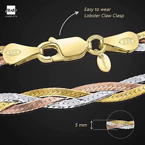 Amberta® Joyería - Pulsera - Fina Plata De Ley 925 - Cadena de Herringbone - 5 mm - 19 cm (19cm)