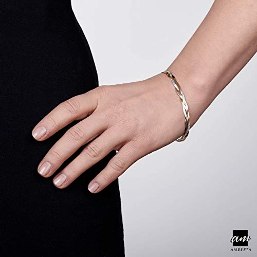 Amberta® Joyería - Pulsera - Fina Plata De Ley 925 - Cadena de Herringbone - 5 mm - 19 cm (19cm)