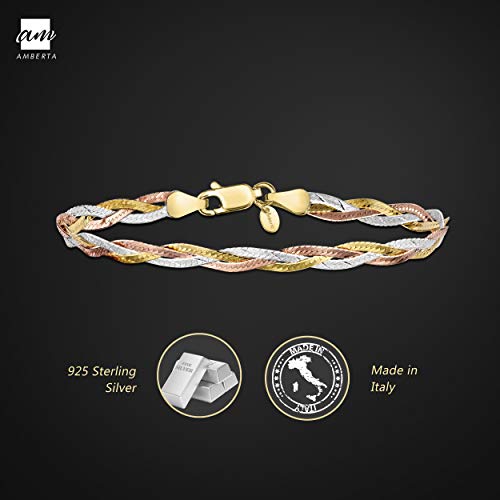 Amberta® Joyería - Pulsera - Fina Plata De Ley 925 - Cadena de Herringbone - 5 mm - 19 cm (19cm)