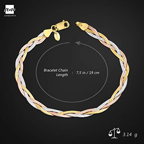 Amberta® Joyería - Pulsera - Fina Plata De Ley 925 - Cadena de Herringbone - 5 mm - 19 cm (19cm)