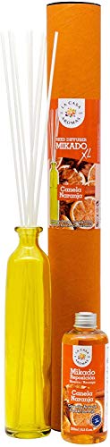 Ambientador Mikado XL con Varillas/Palitos, Difusor Líquido de Aroma Canela Naranja, Perfume Duradero para el Hogar, Baño, Casa - 250 ml