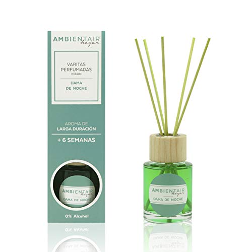 Ambientair Hogar. Difusor de varillas perfumadas. Ambientador Mikado Dama de Noche. Difusor 50 ml con palitos de ratán. Ambientador sin alcohol para casa.