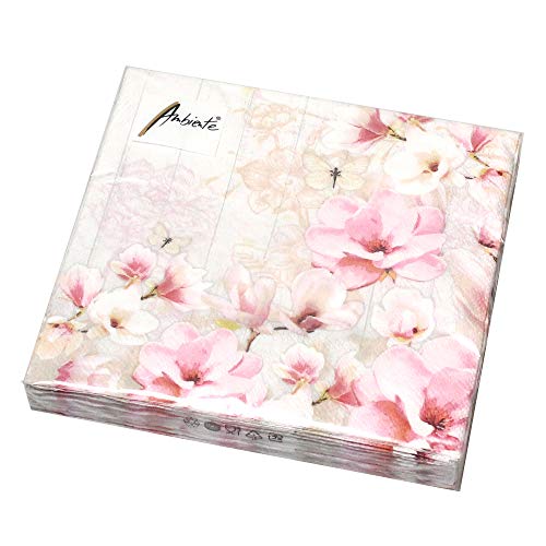 Ambiente 20 Servilletas Magnolia Garden 3 Capas 33 x 33 cm Tissue Magnolie Jardín Natural Rosa Japón