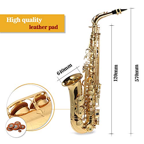 ammoon bE Alto Saxofon, Latón Lacado Oro E Flat Sax 802 Clave Tipo de Viento de Madera Instrumento