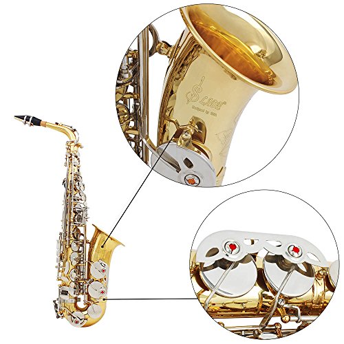 ammoon LADE Saxofón Alto Saxófono Latón Brillante Grabado Eb E-Flat Botón de Shell Blanco Natural Instrumento de Viento con los Guantes Caso Mute Paño de Limpieza Grasa Cepillo de Banda