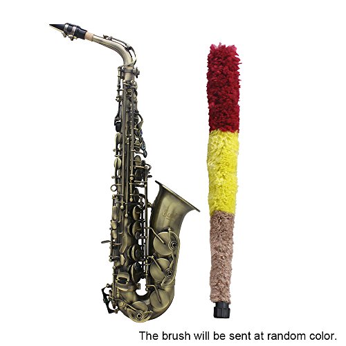 Ammoon - Patrón para saxofón alto, acabado antiguo, curvado Eb E, plano, saxofón alto, abulón, concha de concha con funda para guantes y correas de gamuza de limpieza