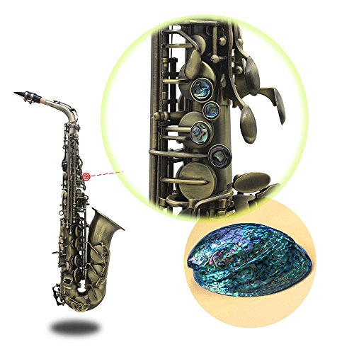 Ammoon - Patrón para saxofón alto, acabado antiguo, curvado Eb E, plano, saxofón alto, abulón, concha de concha con funda para guantes y correas de gamuza de limpieza