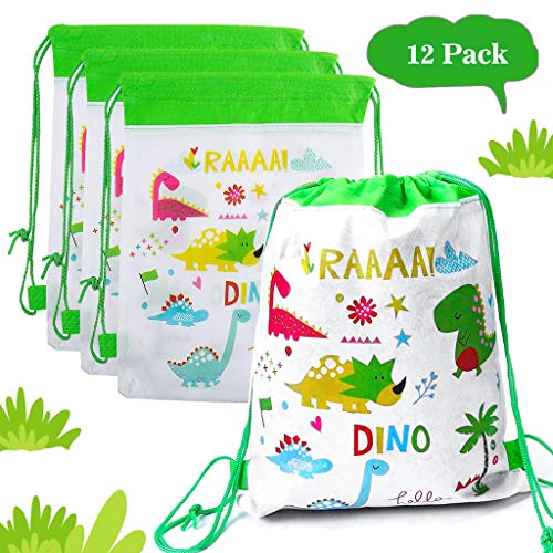 Amycute 12 pcs Mochilas Dinosaurio, Bolsas con Cordón Mochila Party Bolsas Tela no Tejida Escolar Hombro Mochila de Viaje Bolsa de Baile Gimnasio para Adolescentes Niños niñas Cumpleaños