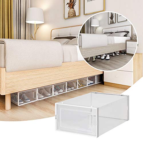amzdeal Cajas de Zapatos Plásticas 12 Pcs - Organizador de Zapatos Transparente, Apilable y Impermeable, Caja de Almacenamiento Plegable, Ahorra Espacio, Zapateros para Hombres y Mujeres 33×23×14cm